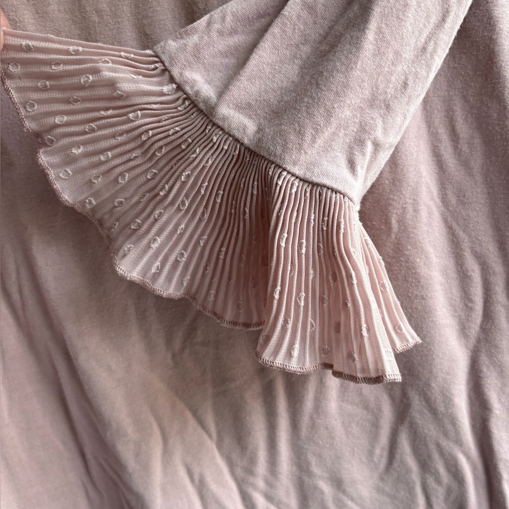 Elegant Blush Long Sleeve Top with Ruffle Cuffs - Picture 3 of 5